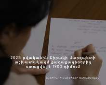 2025 թվականին Շիրակի մարզպետի աշխատակազմ քաղաքացիներից ստացվել է 1903 դիմում